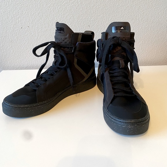 NIB STELLA MCCARTNEY ADIDAS Asimina Black High Top Sneakers SZ 9.5 - Picture 2 of 12